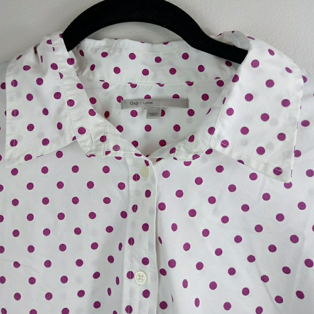Magenta purple polka dot button front shirt
